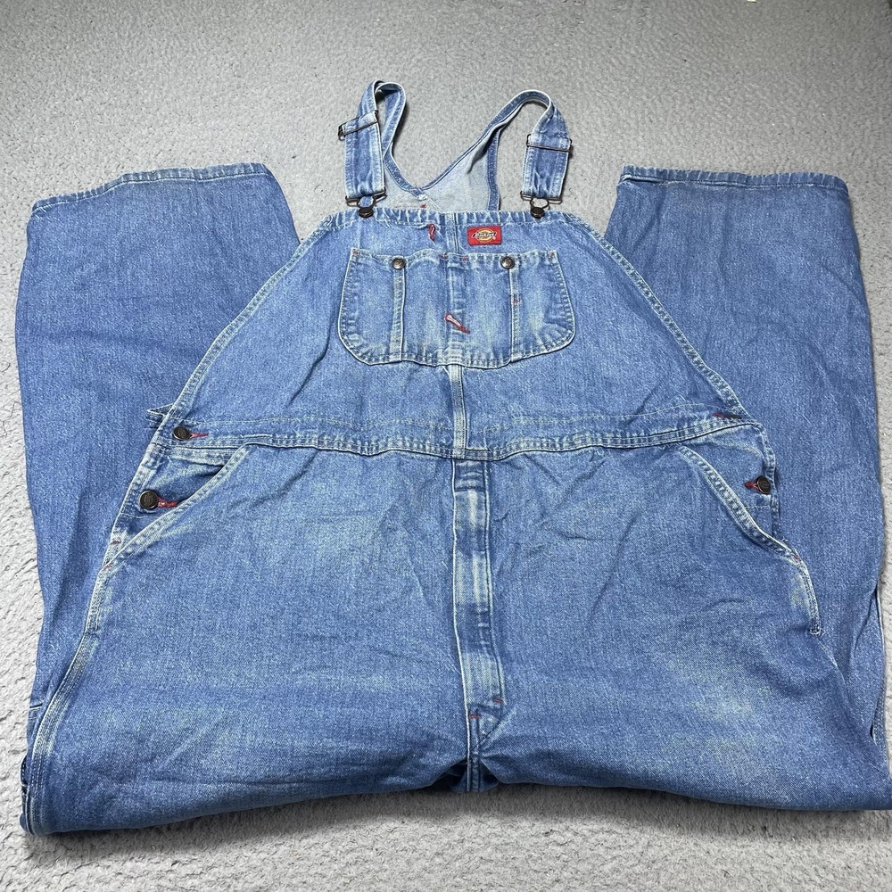Dickies Bib Overalls Men 44x30 Blue Denim Workwear Carpenter Utility Relaxed Fit